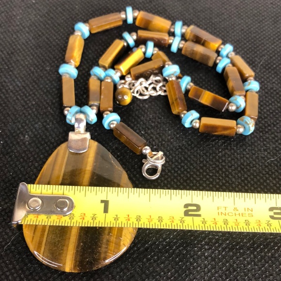 MEXICAN Turquoise Tigers Eye Black Onyx Sterling Silver 950 / 925 Jewelry Set - Picture 16 of 17
